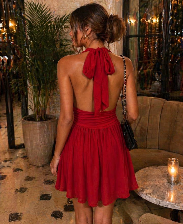 Scarlet Muse Halter Mini Dress - Red - view 2
