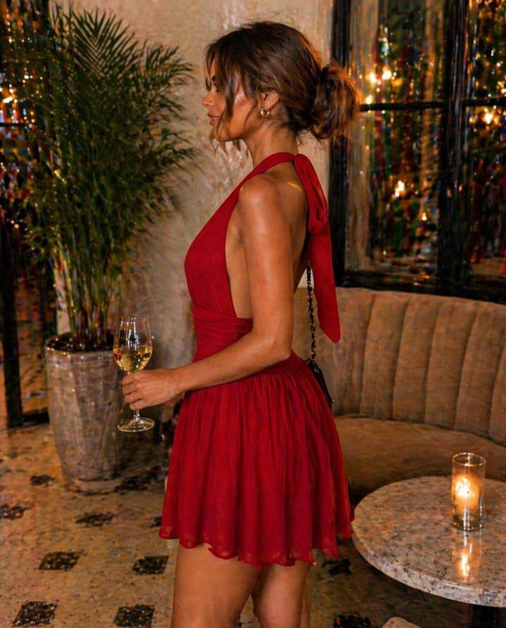 Scarlet Muse Halter Mini Dress - Red - view 3