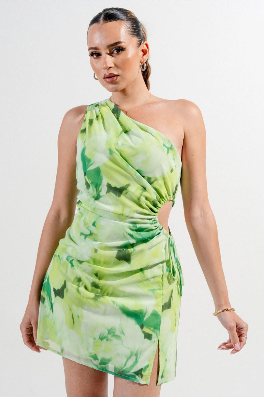 Chelsea Chiffon Print One Shoulder Side Cutout