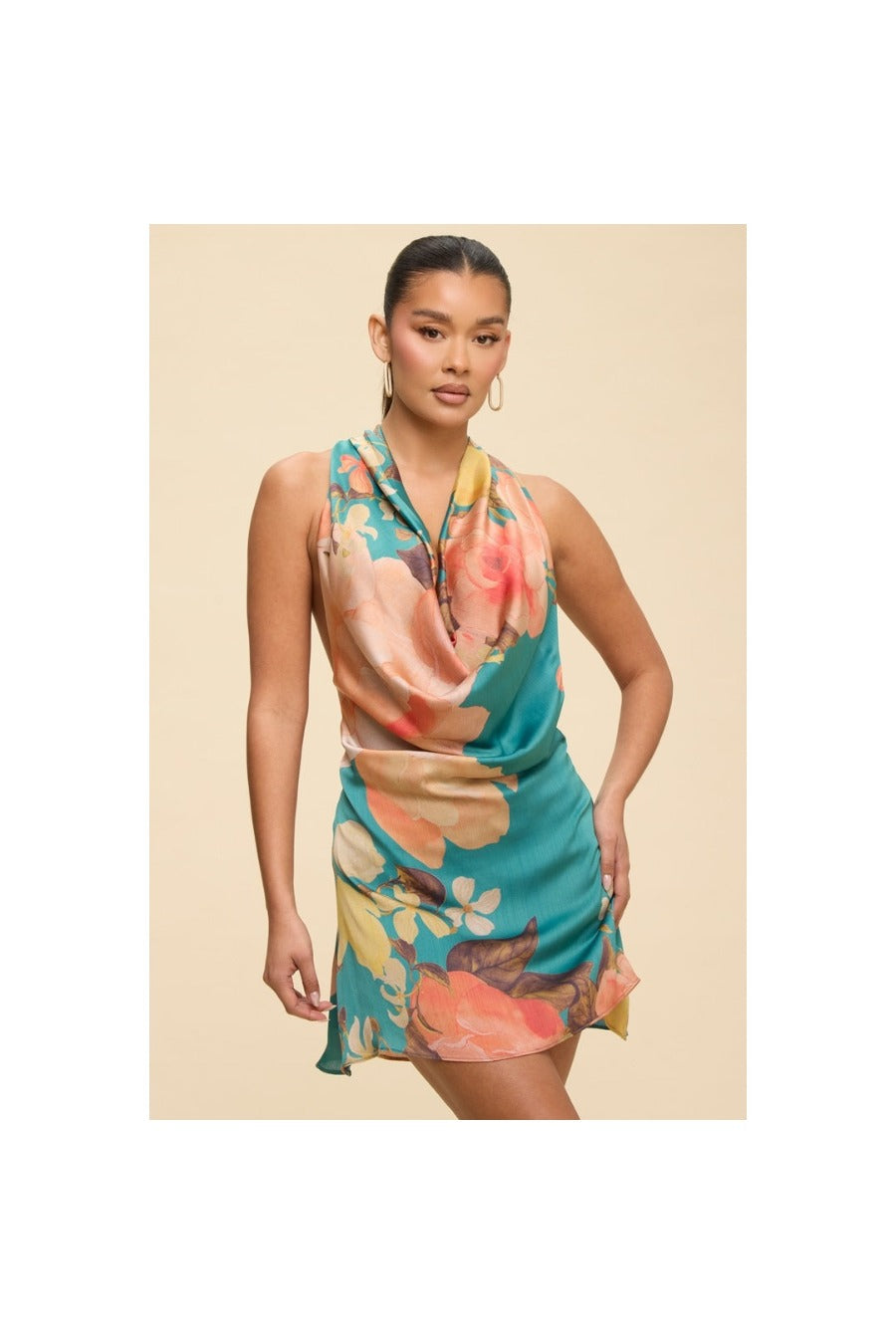 Floral Cowl Mini Dress
