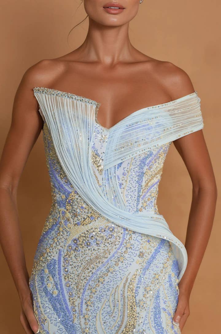 Sculptural Beaded Corset Gown - Paris Blue - view 3