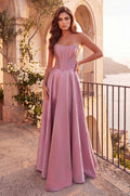 Strapless Satin Corset A-Line Gown - Mauve - view 1