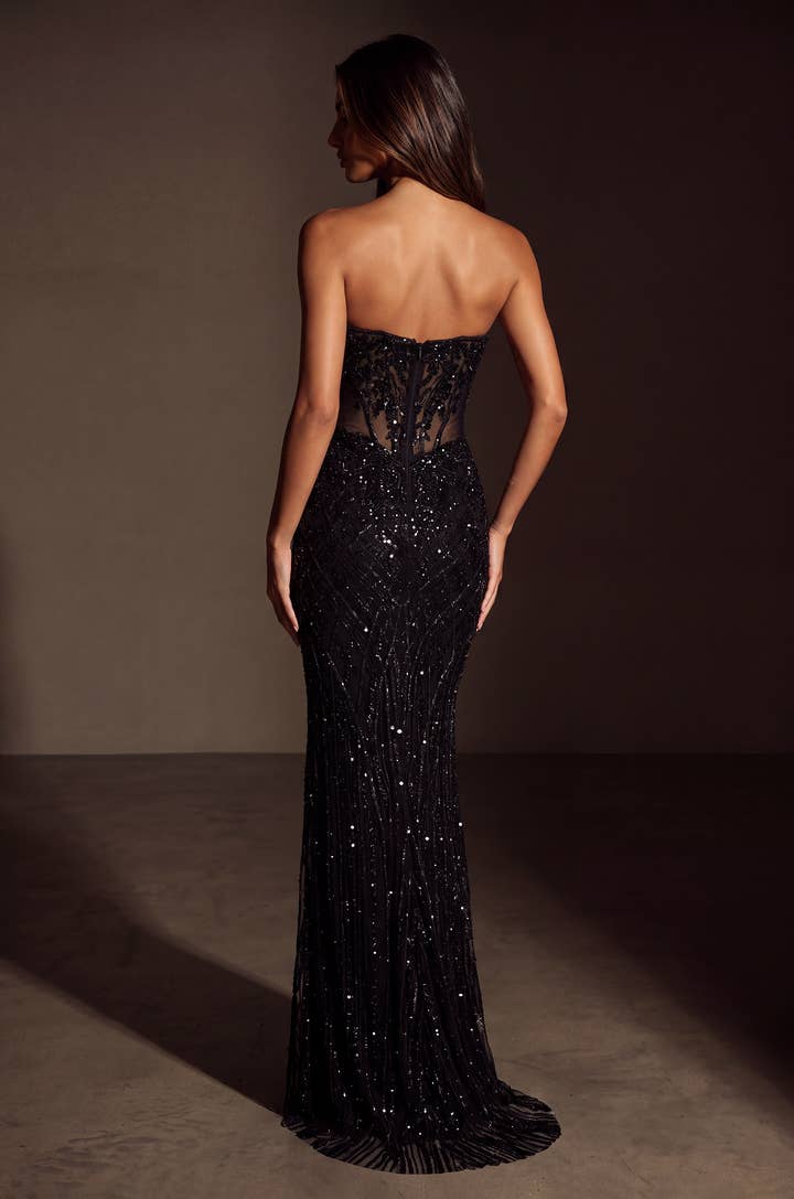 Sequin Illusion Corset Gown - Black - view 2