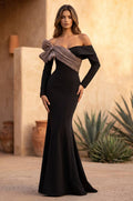 Bardot Bow Mermaid Gown - Black and Brown - view 1