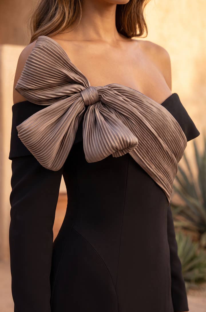 Bardot Bow Mermaid Gown - Black and Brown - view 4