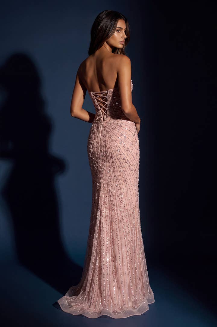 Beaded Sweetheart Corset Mermaid Gown - Rose - view 2