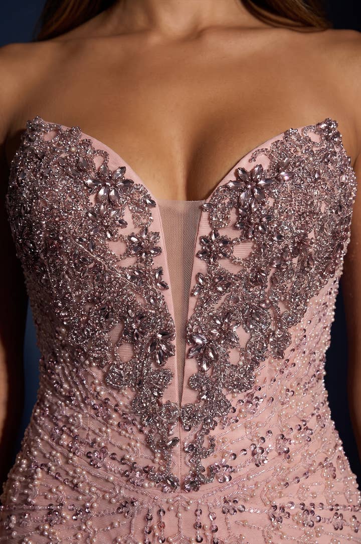 Beaded Sweetheart Corset Mermaid Gown - Rose - view 4