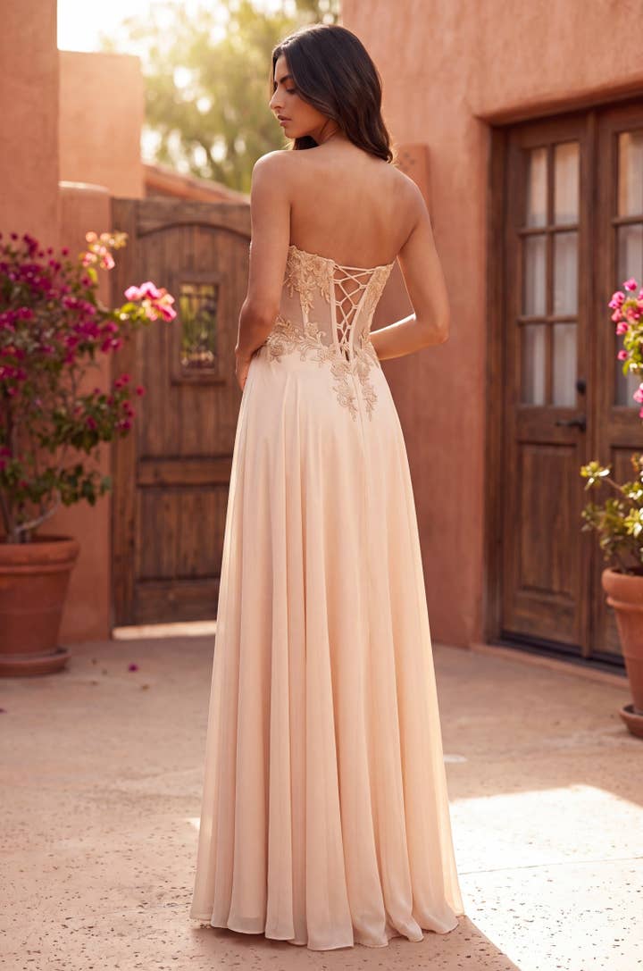 Beaded Sweetheart Corset A-Line Gown - Champagne - view 2