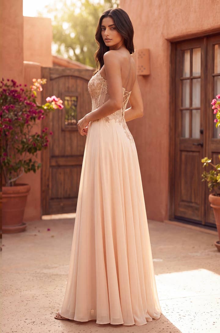 Beaded Sweetheart Corset A-Line Gown - Champagne - view 3