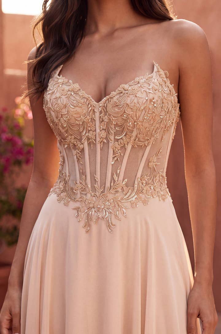 Beaded Sweetheart Corset A-Line Gown - Champagne - view 4