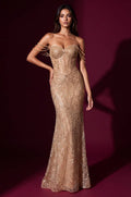 Off Shoulder Beaded Corset Mermaid Gown - Gold - view 1