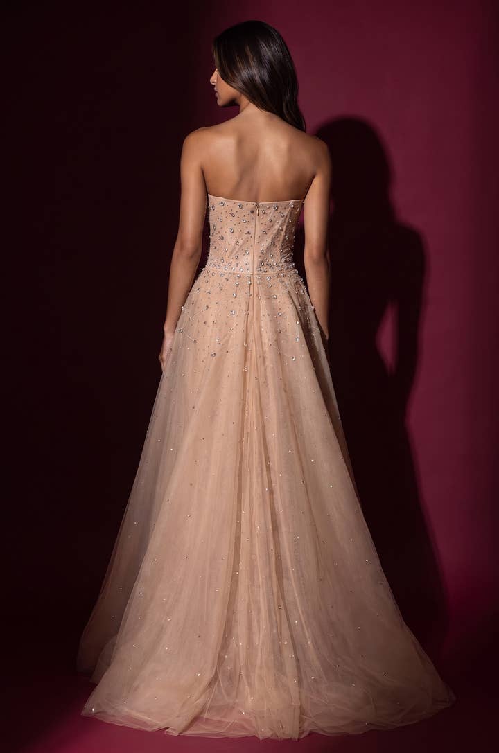 Rhinestone Corset Mermaid Gown - Gold - view 2