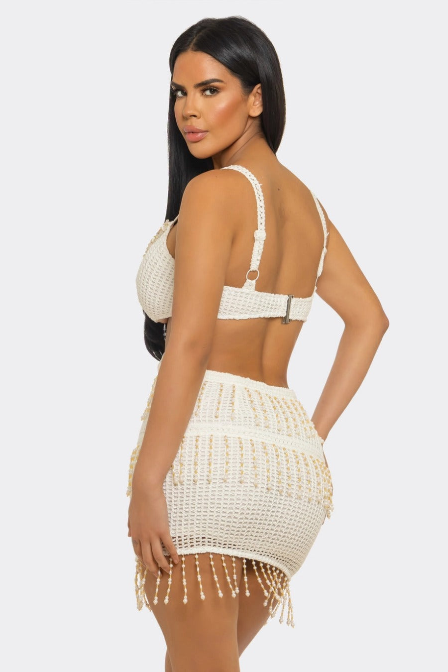 Side-Cutout Top and Knit Mini Skirt Set
