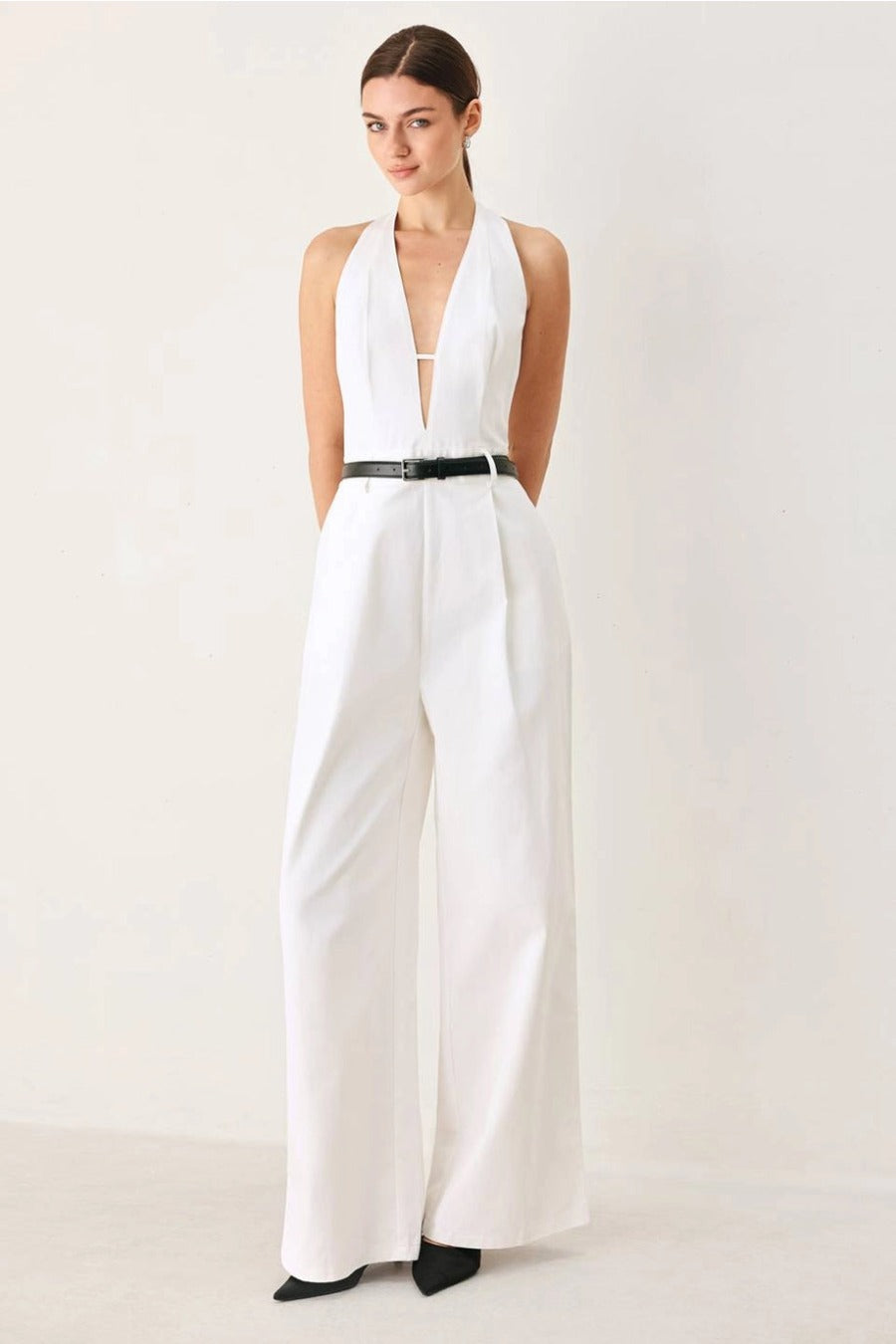 A Solid Woven White Jumpsuit