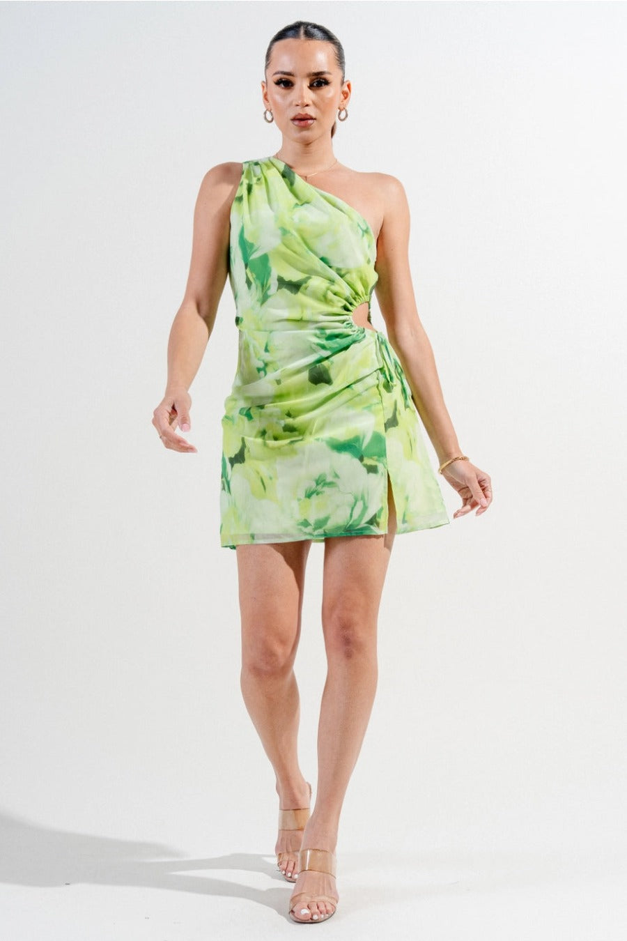 Chelsea Chiffon Print One Shoulder Side Cutout