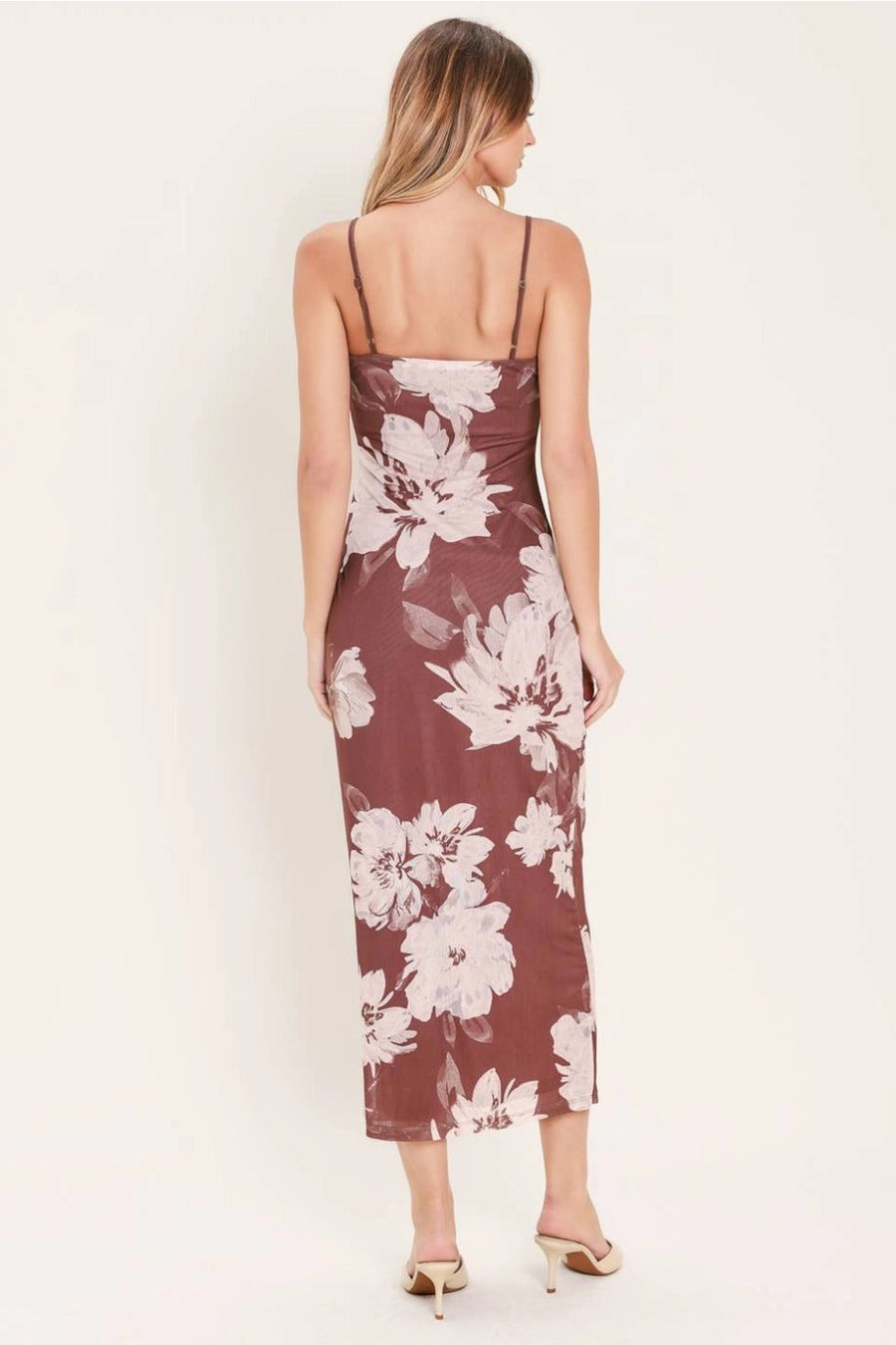 A Printed Power Mesh Midi Dress