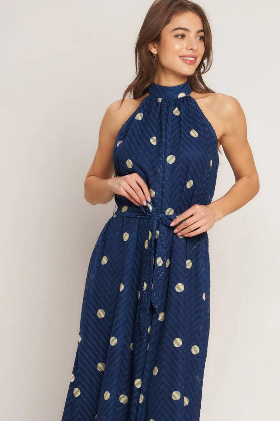 A Printed Textured Woven Jumpsuit