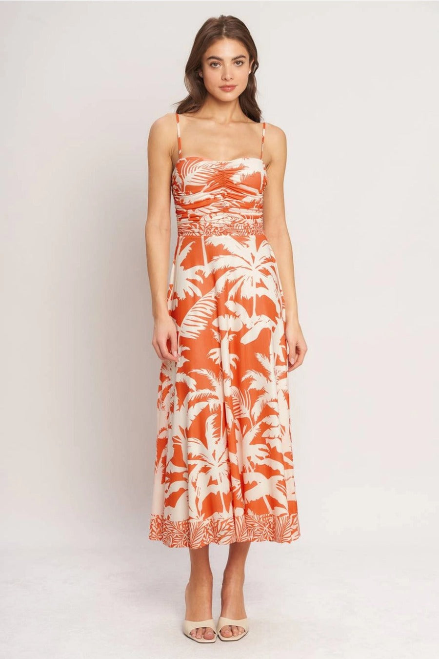 A Printed Power Mesh Midi Dress