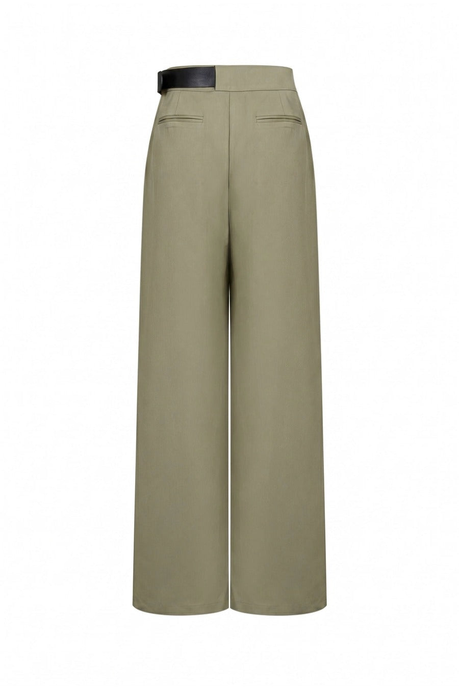 Axelle Woven Asymmetrical Pleated Pants with PU Belt