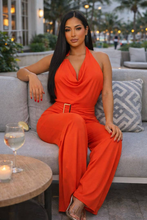 After Hours Halter Jumpsuit - Orange - view 1