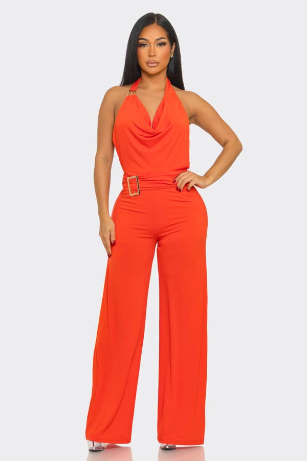 After Hours Halter Jumpsuit - Orange - view 2