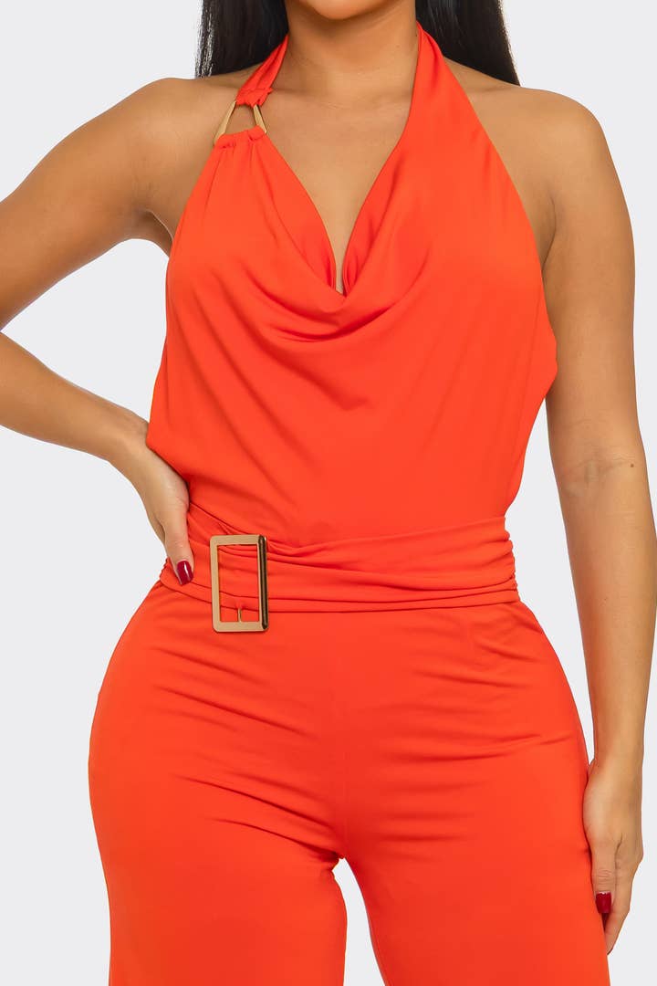 After Hours Halter Jumpsuit - Orange - view 5