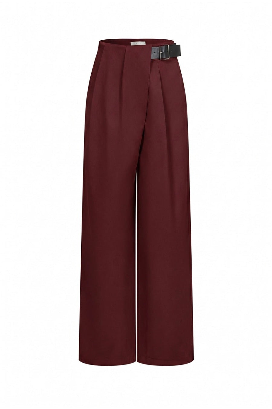 Axelle Woven Asymmetrical Pleated Pants with PU Belt