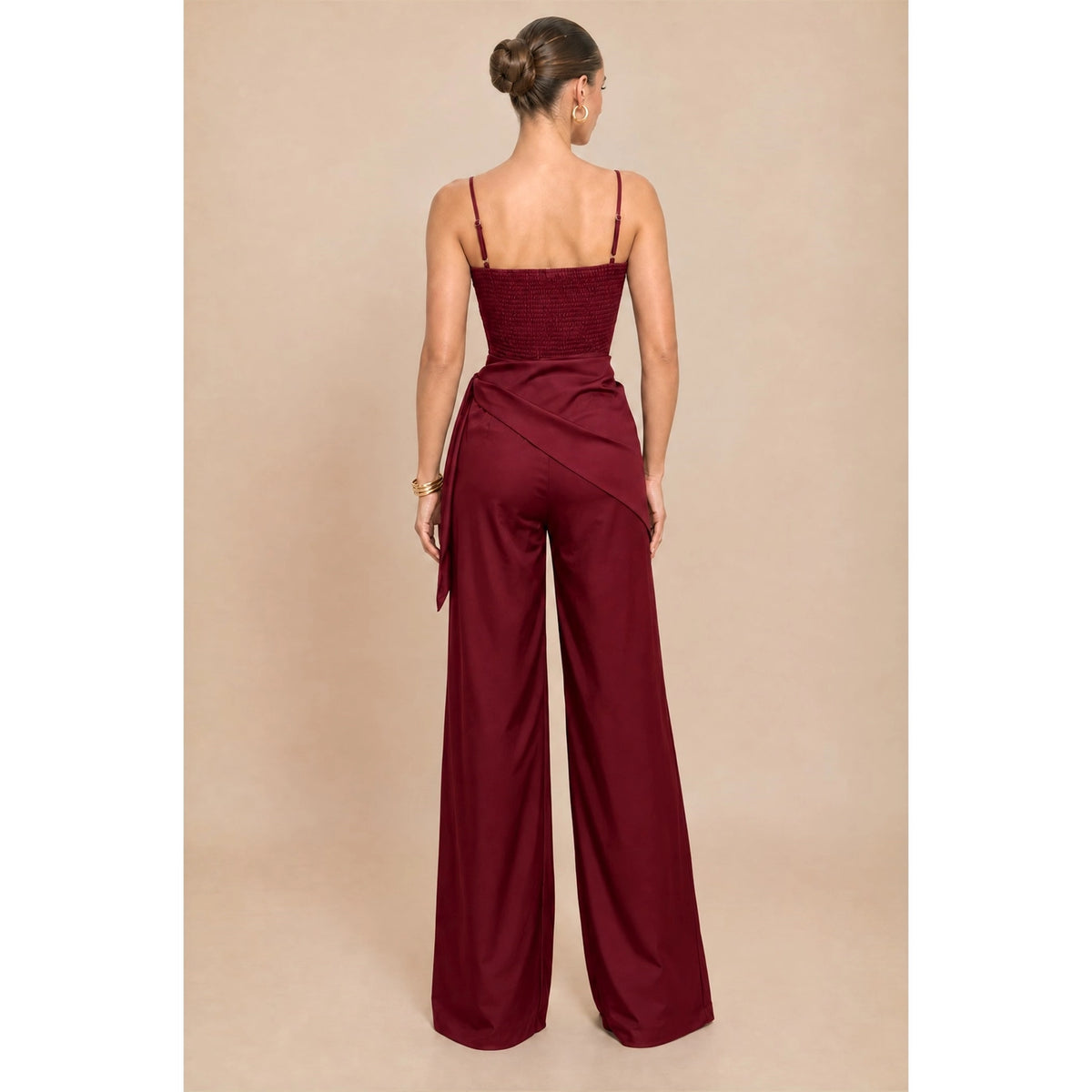 Cross Waist Jumpsuit - Wine
