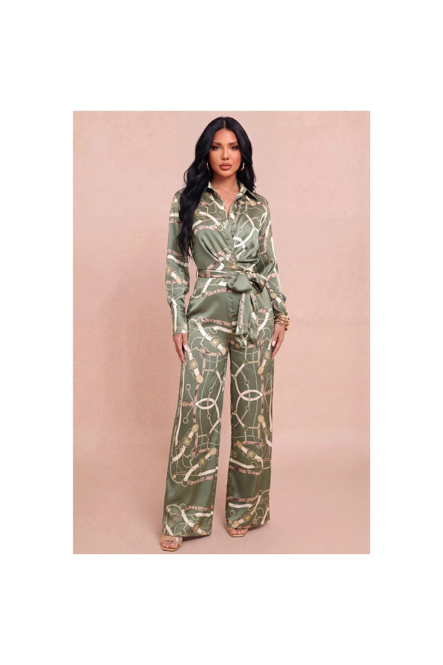 Baroque Print Satin Jumpsuit