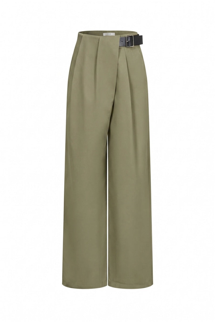 Axelle Woven Asymmetrical Pleated Pants with PU Belt