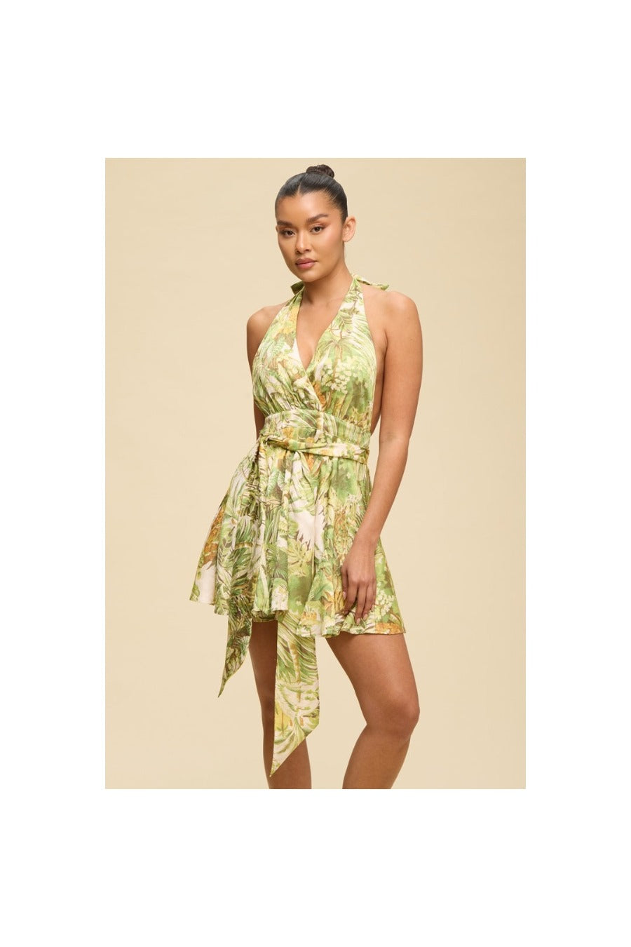 Tropic Satin Mini Wrap Dress