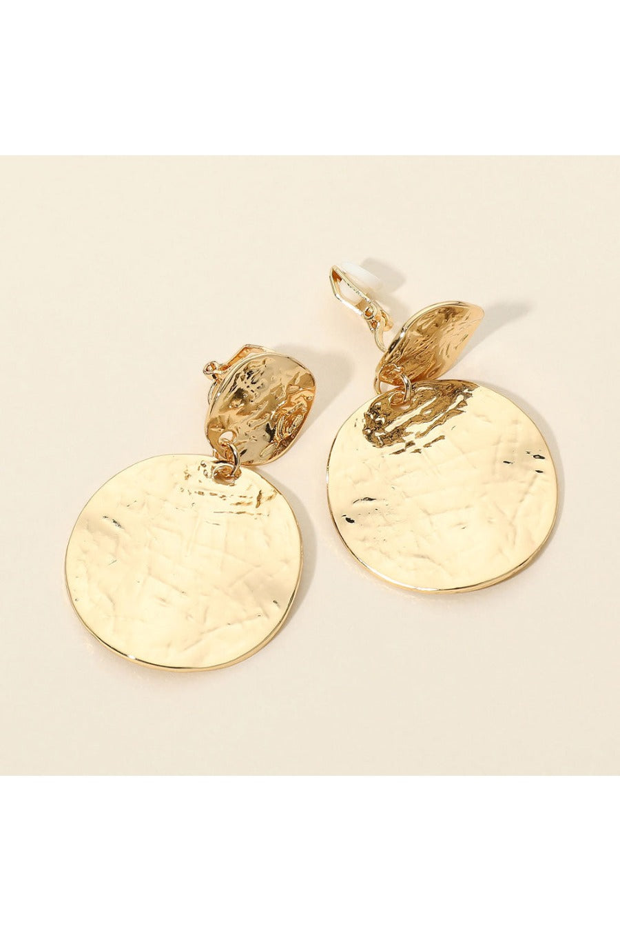 Metal Disc Drop Clip On Earrings