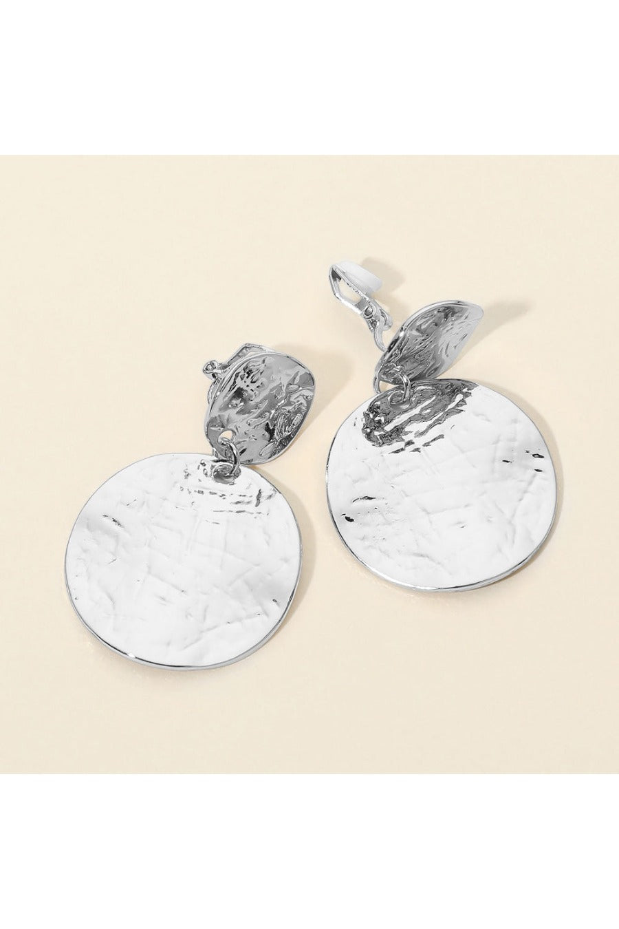 Metal Disc Drop Clip On Earrings