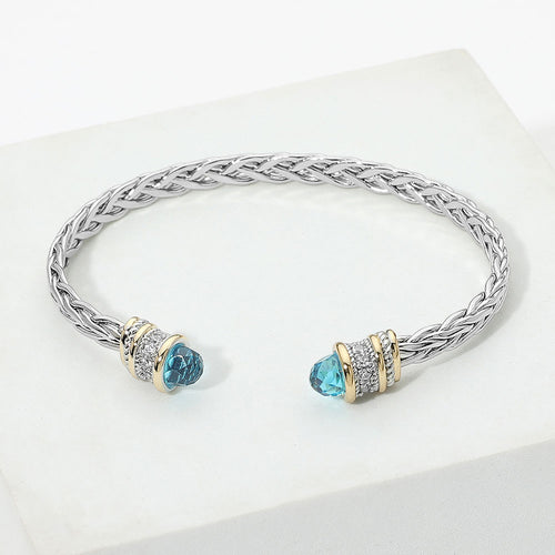 14K Gold Plated Two Tone CZ Tip Braided Cuff Bracelet