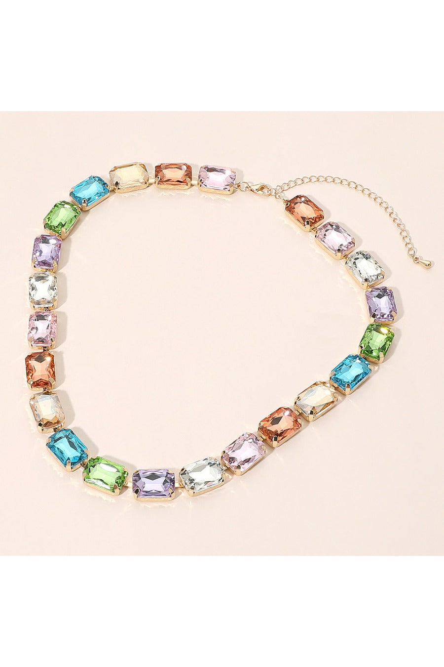 Rectangular Gem Cluster Link Evening Necklace