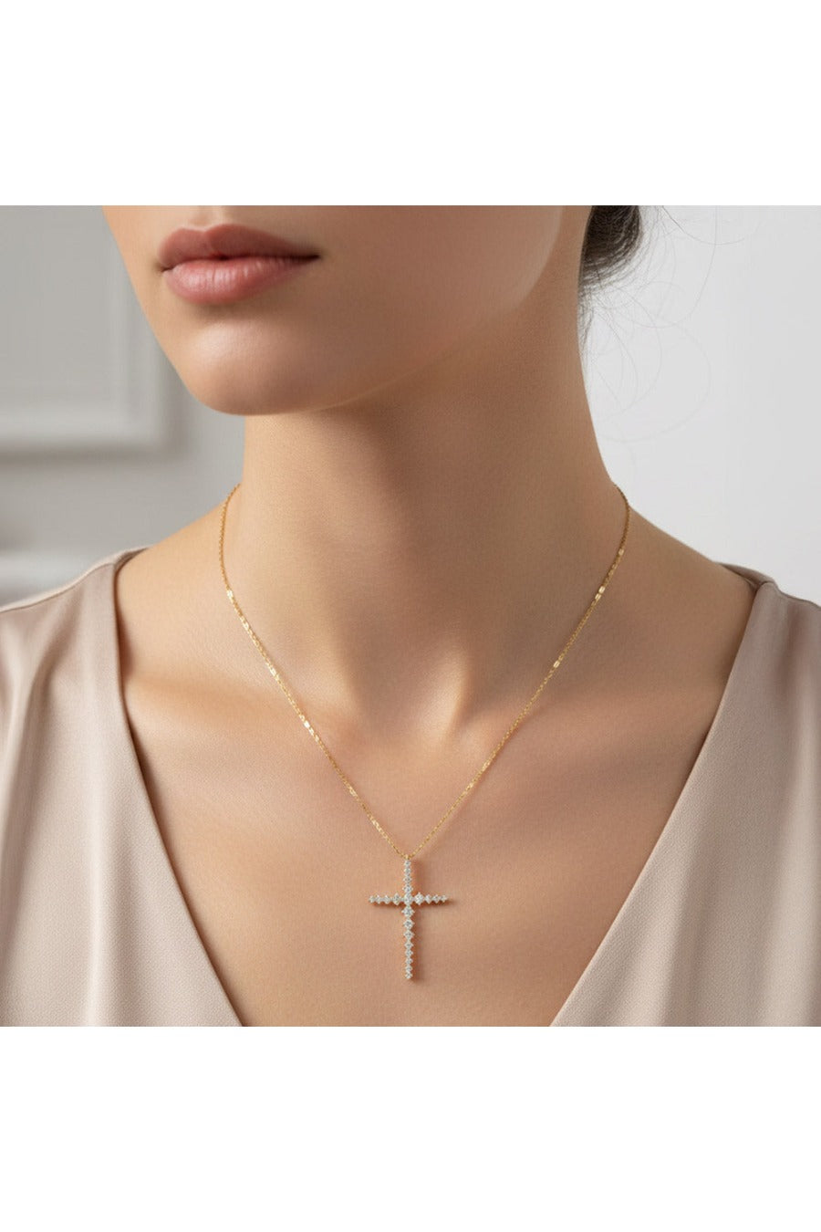 Gold Dipped CZ Cross Pendant Necklace