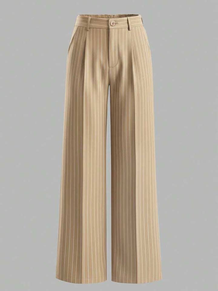 Striped High Waist Wide Leg Pants - Khaki - view 1