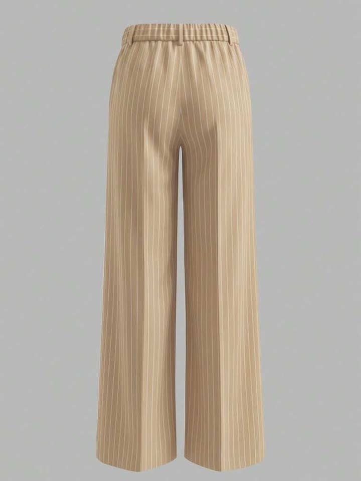 Striped High Waist Wide Leg Pants - Khaki - view 3
