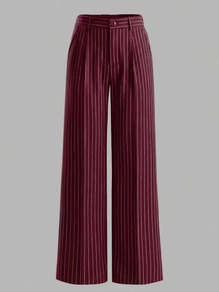 Striped High Waist Wide Leg Pants - Red - view 1