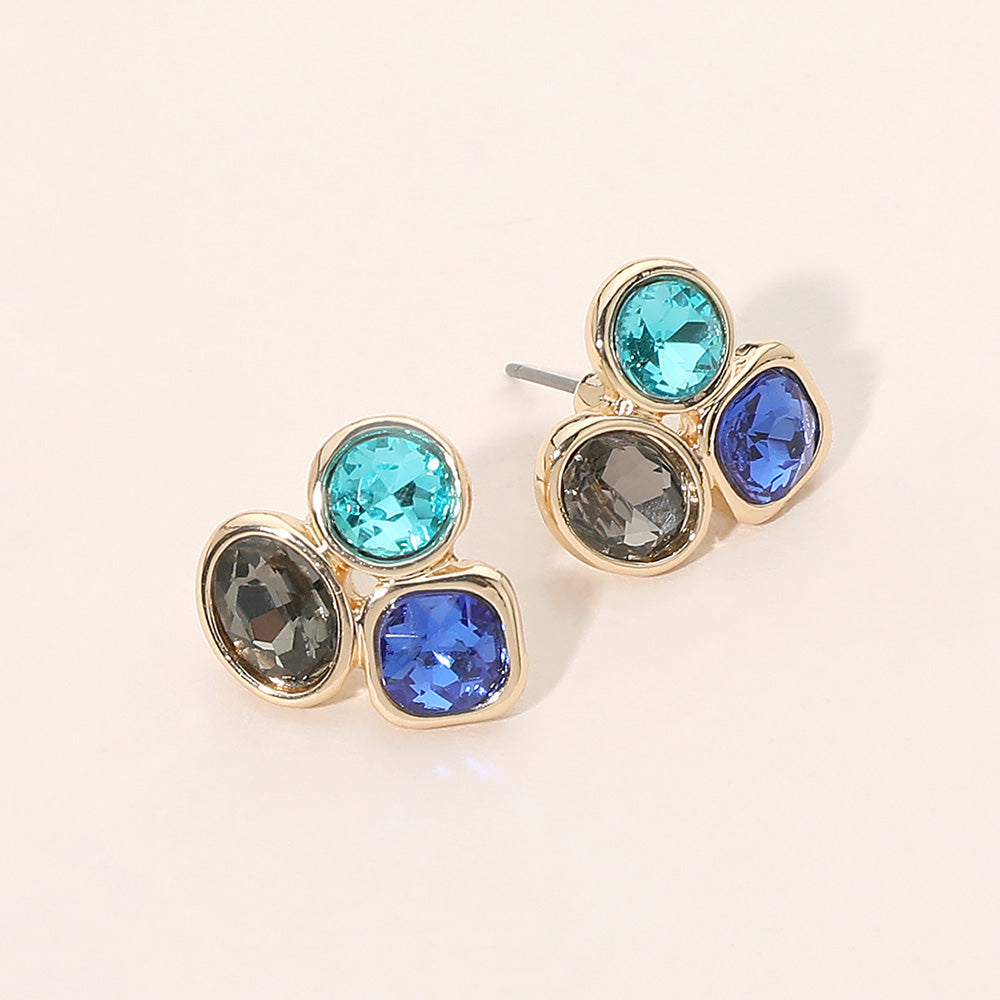 Triple Faceted Gem Cluster Stud Earrings