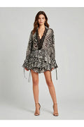 Deep V Neck Lace Zebra Stripe Dress