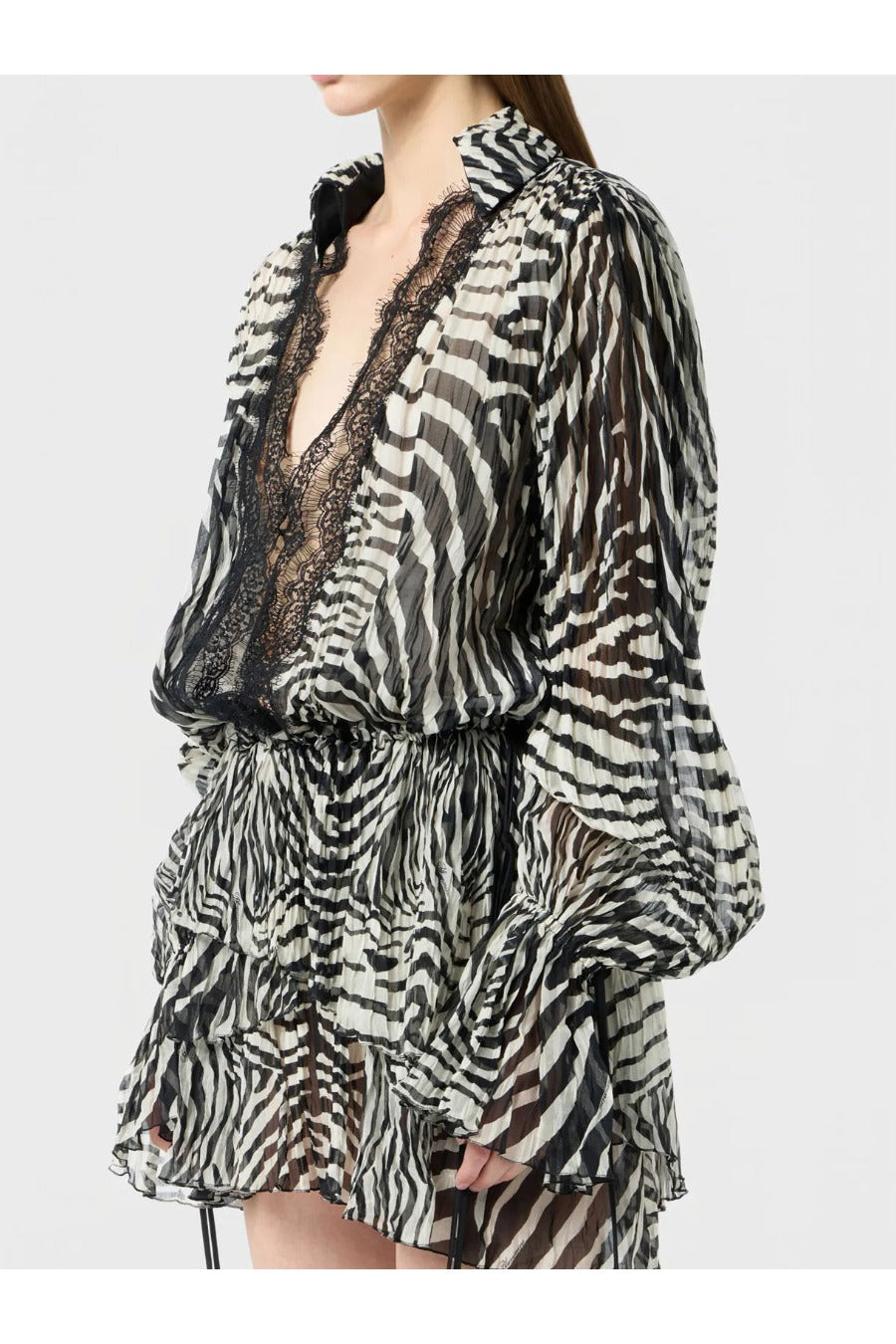 Deep V Neck Lace Zebra Stripe Dress