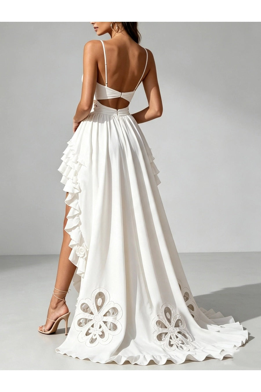 Hollow Out Asymmetrical Hem Elegant Camisole Dress