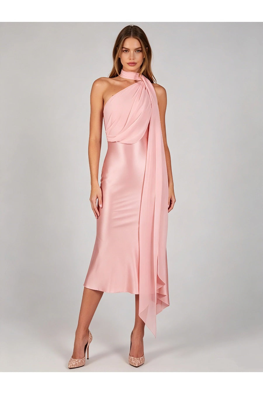Off One Shoulder Satin Elegant Dress