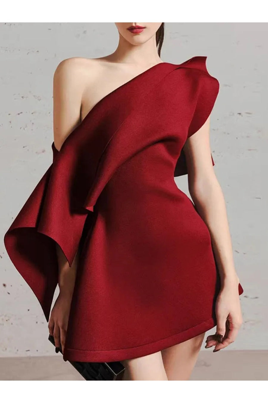 Off One Shoulder Tunic Spliced Big Ruffles Dress