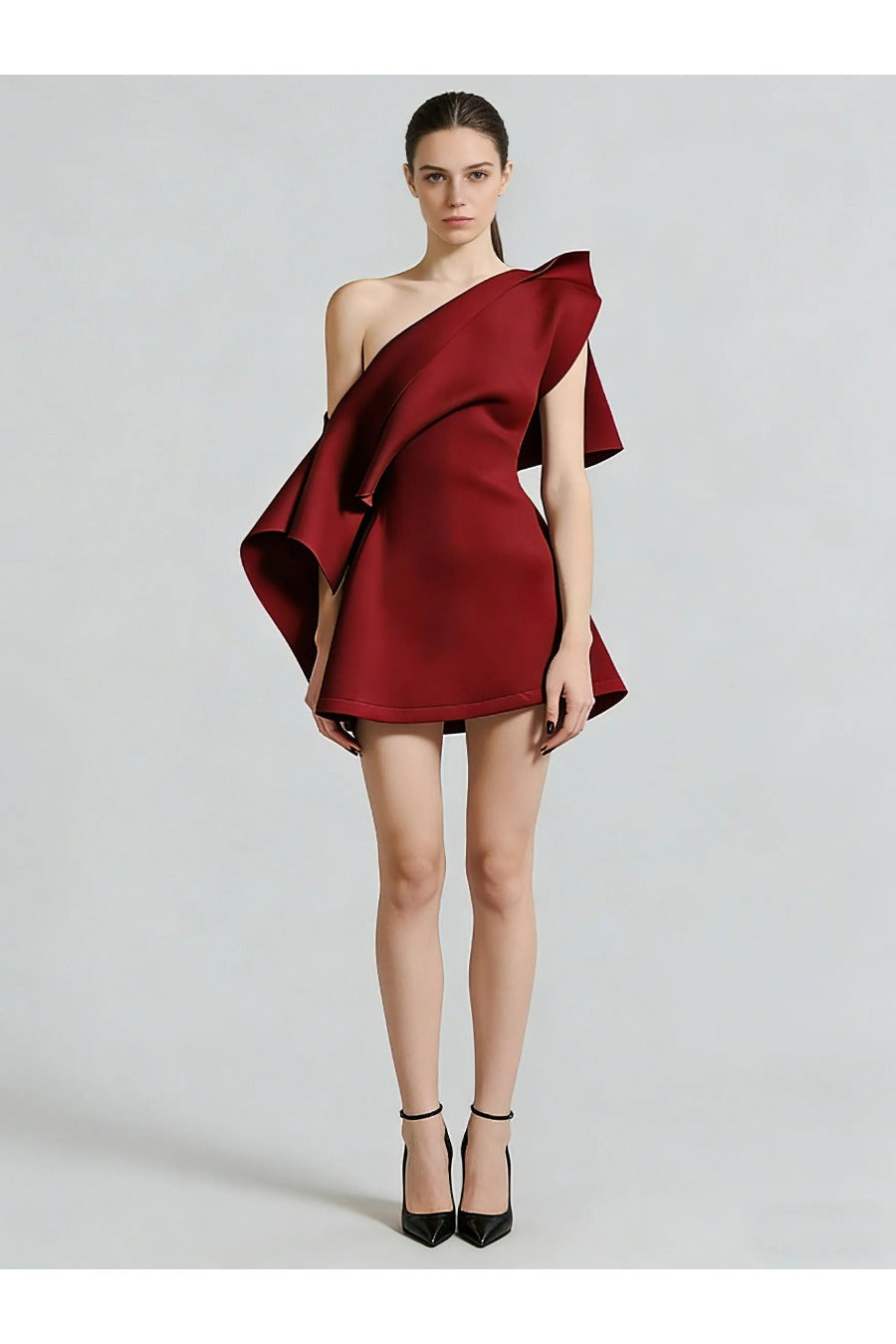 Off One Shoulder Tunic Spliced Big Ruffles Dress