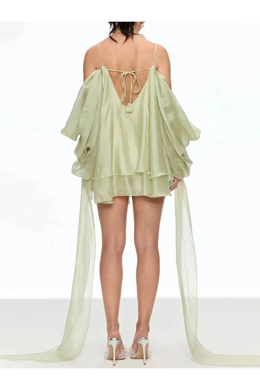 Shoulder Spliced Lace Up Elegant Dress