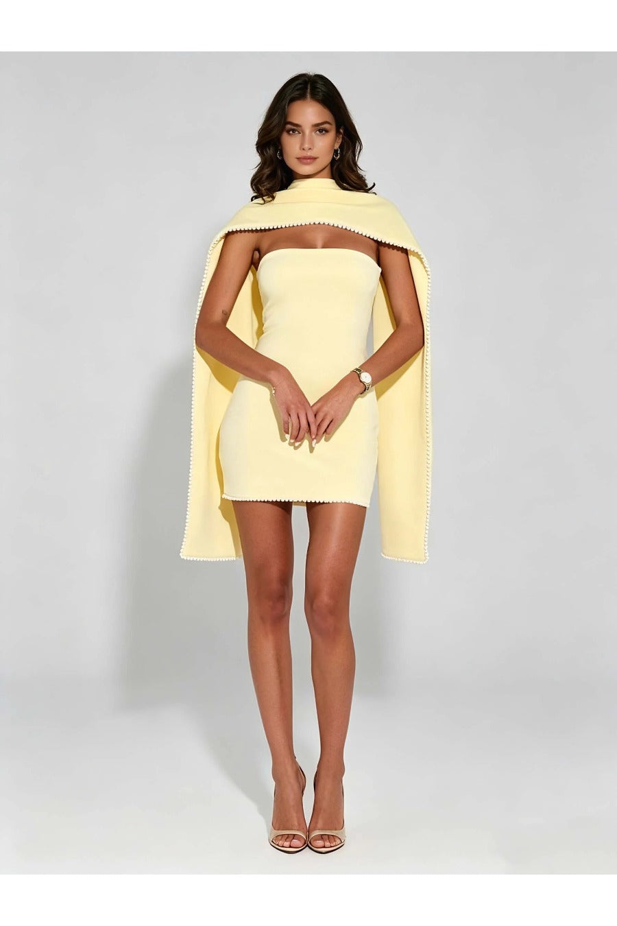 Shawl Pearl High Waist Minimalist Dress