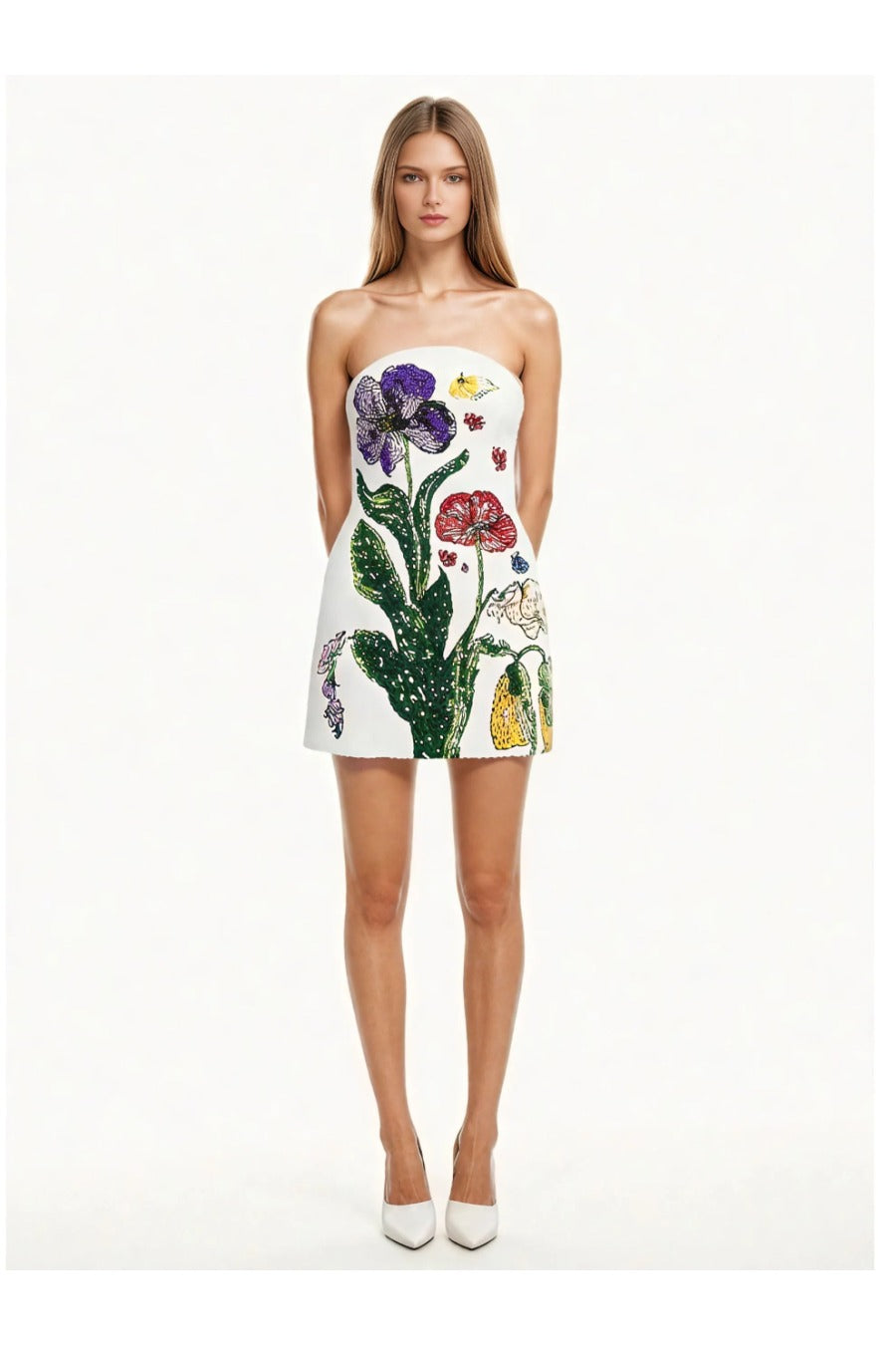 Printed Strapless Dress