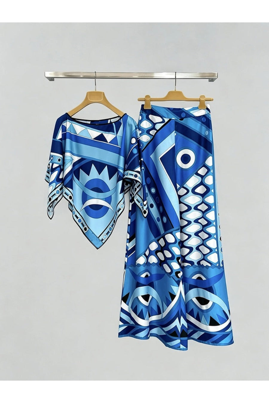 Top Geometric Print Wide Leg Pants Chic Set
